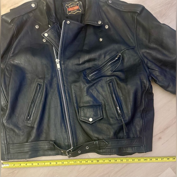 Vintage BIKER’S LEATHER STUFF Men’s Black  Moto Jacket 52” Chest (2XL) - Picture 10 of 13